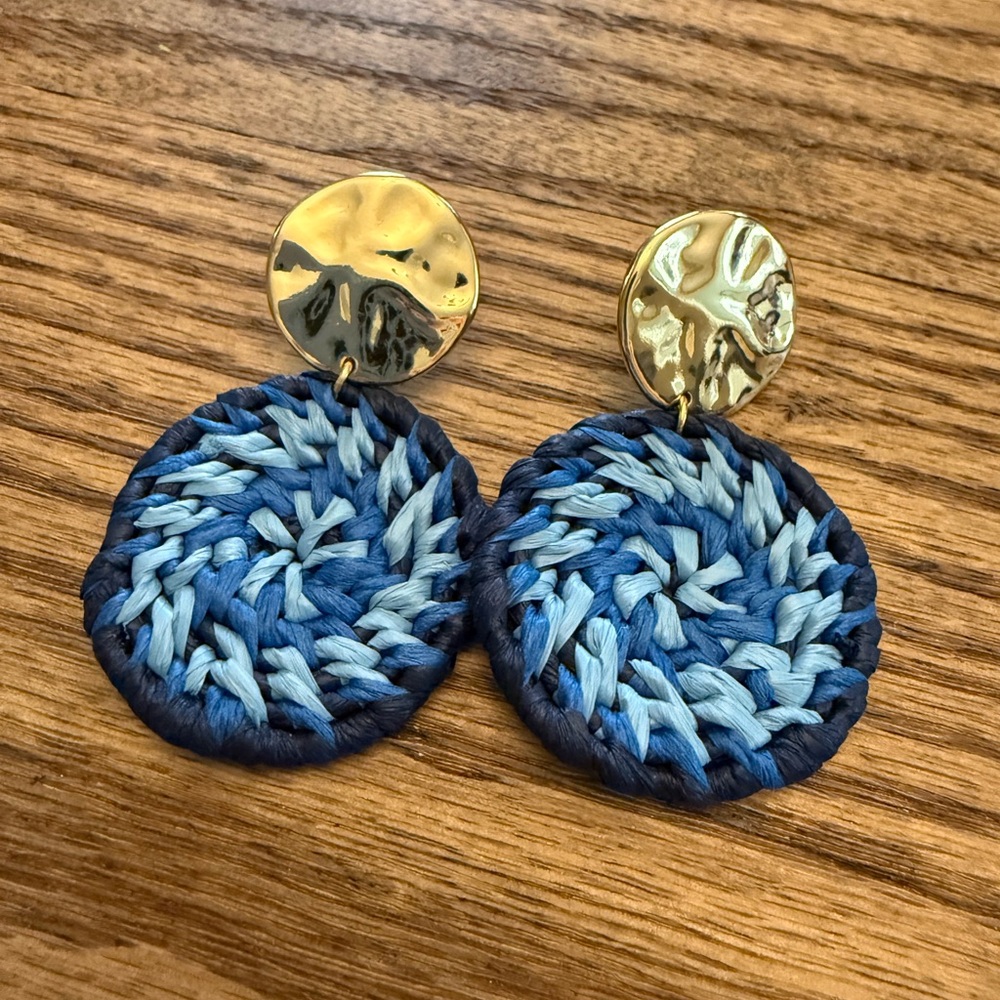 J.Crew Navy and Gold Round Earrings with woven disc - Picture 2 of 4